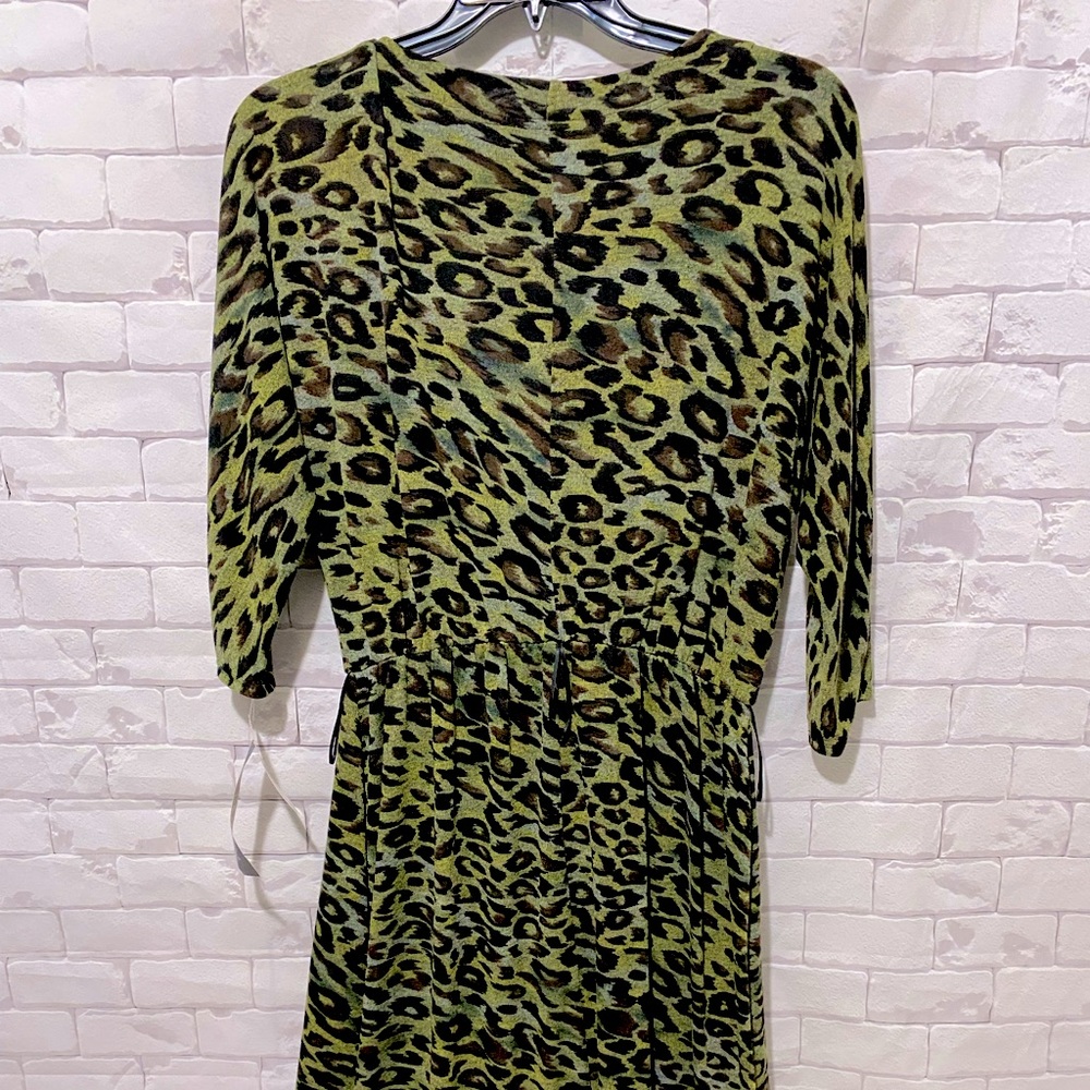 Tiana B Leopard Knit Dress • Plus 16 • Dark Olive Green Black Brown • Chic • NWT